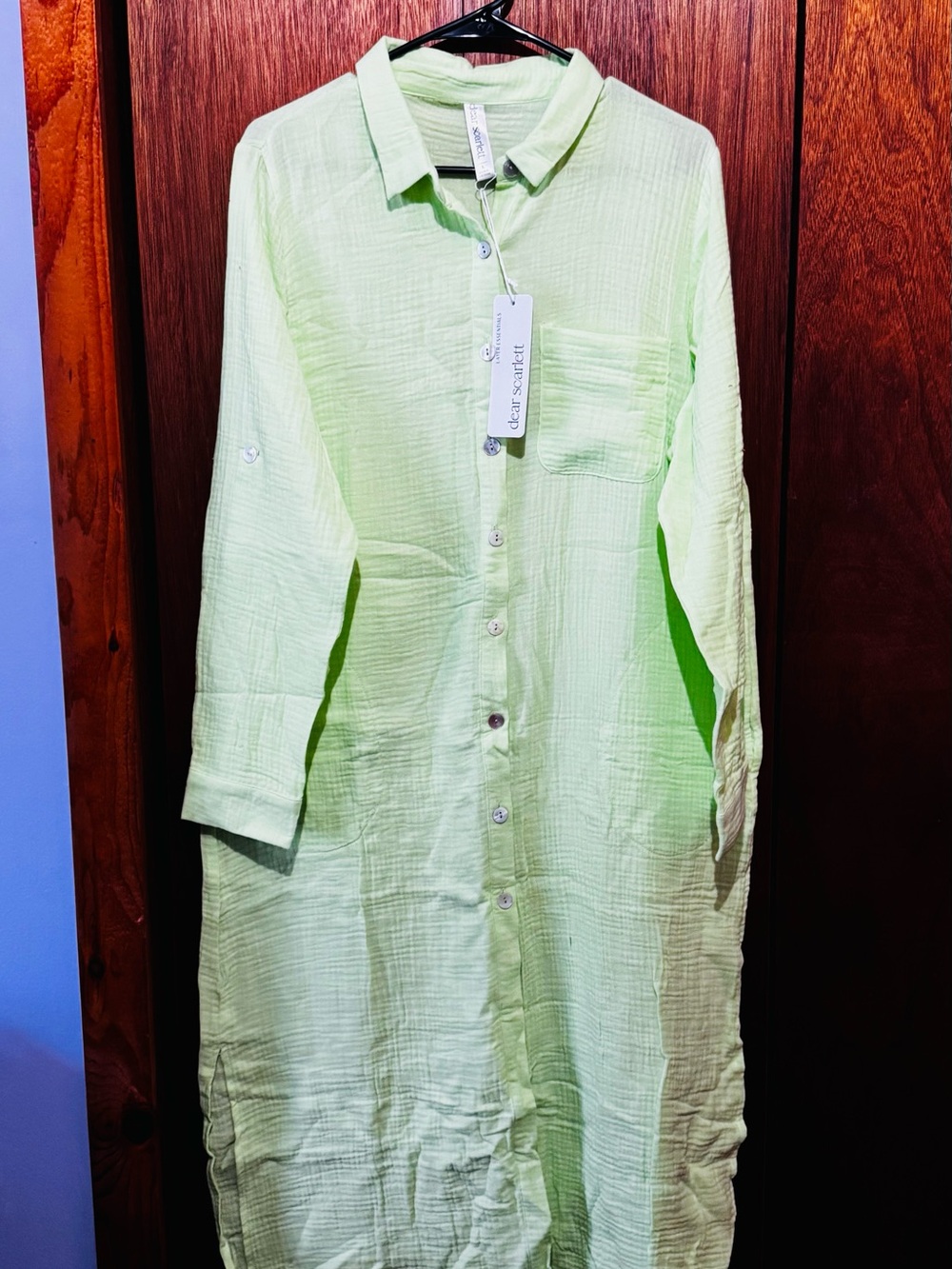 Scarlett Light Green Button-Front Long Sleeve Shirt Dress